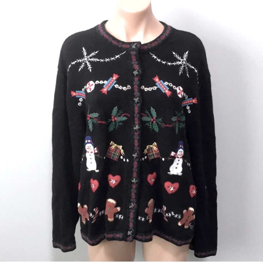 Black Christmas Cardigan Sweater Tiara International Vintage